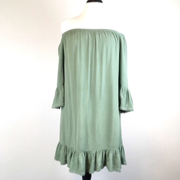 Socialite Off The Shoulder Bell Sleeve Boho Dress Size L - Picture 3 of 9